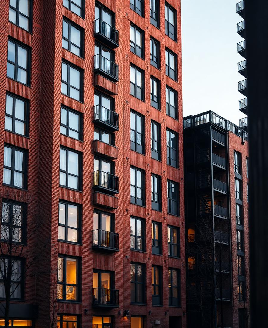Urban residential building at dusk